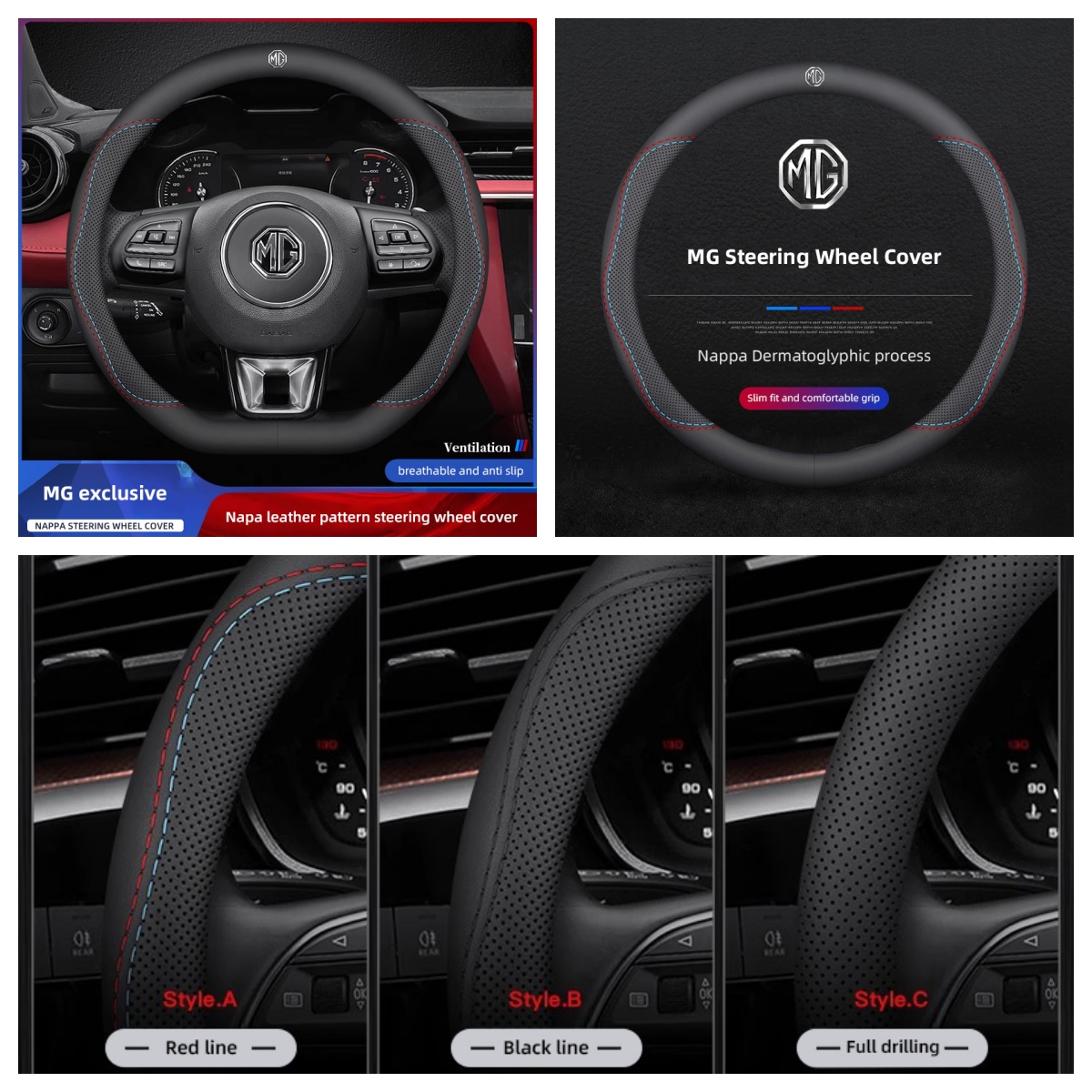 1개입 나파 가죽 자동차 핸들 커버 (MG4, MG5, - Car Steering Wheel Cover Anti Slip Breathable 리뷰 및 가격